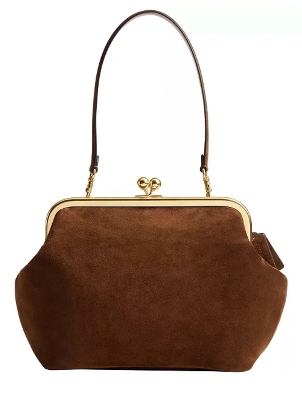 Coach Brown Suede Frame-Top Shoulder Bag with Gold Hardware